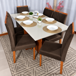 Alternative view of Mesa de Jantar Helo Off White 160cmx90cm com 6 Cadeiras Cristal Carvalho Decor - Marrom