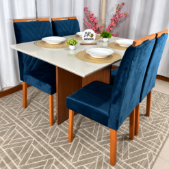 Alternative view of Mesa de Jantar Helo Off White - 120cmx80cm com 4 Cadeiras Cristal Carvalho Decor - Azul
