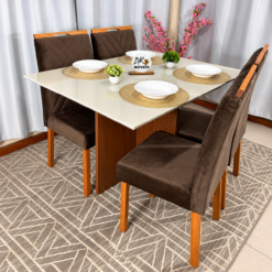 Alternative view of Mesa de Jantar Helo Off White - 120cmx80cm com 4 Cadeiras Cristal Carvalho Decor - Marrom
