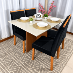 Alternative view of Mesa de Jantar Helo Off White - 120cmx80cm com 4 Cadeiras Cristal Carvalho Decor  - Preto