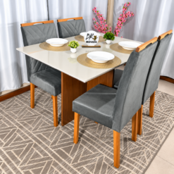 Alternative view of Mesa de Jantar Helo Off White - 120cmx80cm com 4 Cadeiras Cristal Carvalho Decor - Cinza