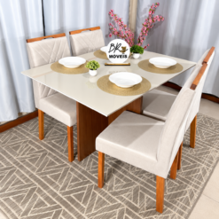 Alternative view of Mesa de Jantar Helo Off White - 120cmx80cm com 4 Cadeiras Cristal Carvalho Decor - Bege