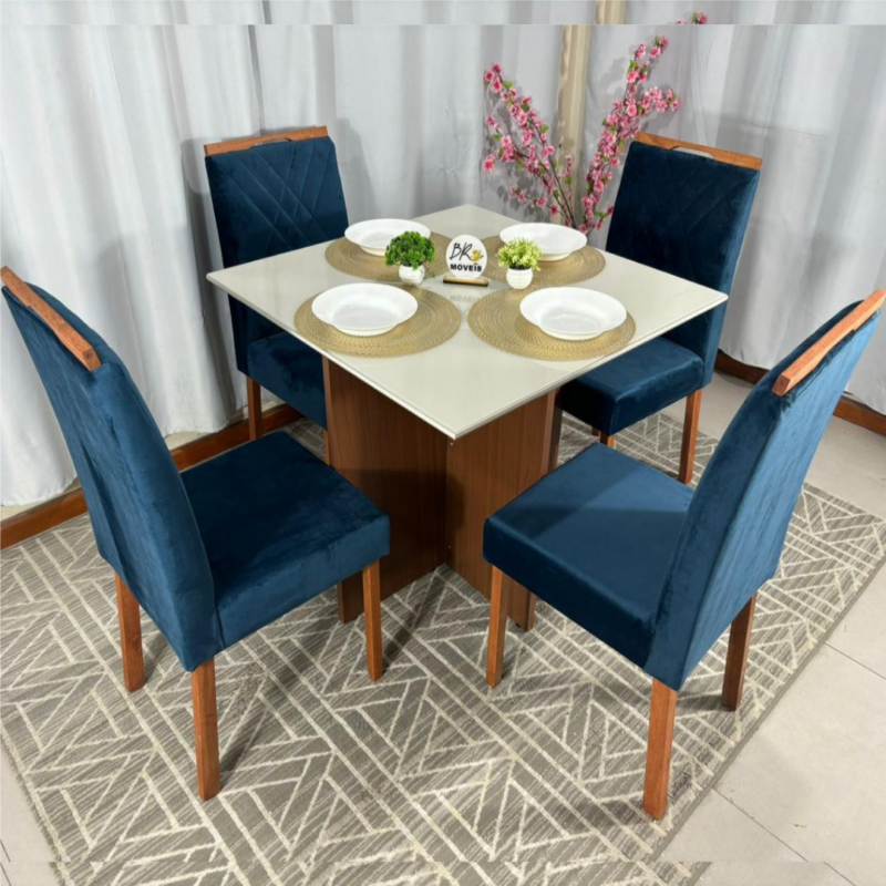Alternative view of Mesa de Jantar Helo Off White 90x90cm com 4 Cadeiras Cristal Carvalho Decor - Azul