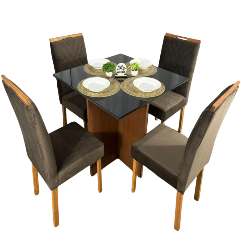Mesa de Jantar Helo 90x90cm com 4 Cadeiras Cristal Grafite Carvalho Decor - Marrom