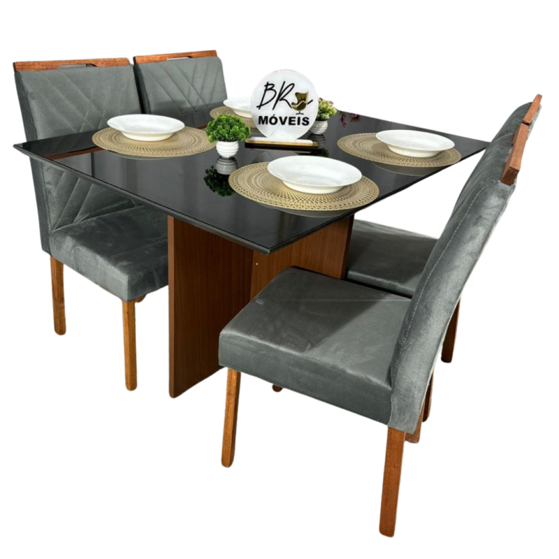 Mesa de Jantar Helo 120cmx80cm com 4 Cadeiras Cristal Grafite Carvalho Decor - Cinza