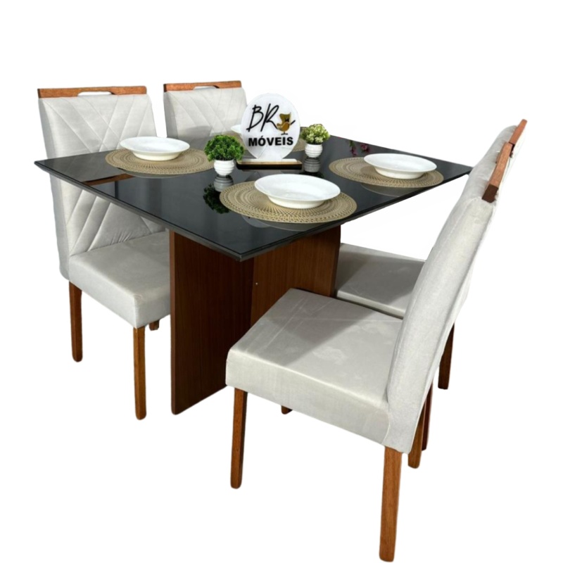 Mesa de Jantar Helo 120cmx80cm com 4 Cadeiras Cristal Grafite Carvalho Decor - Bege