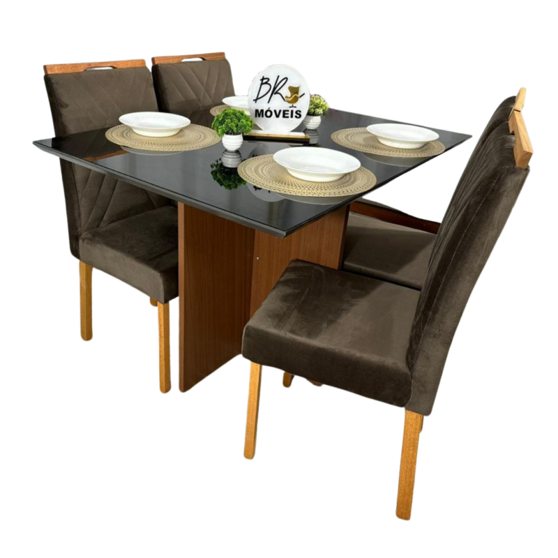 Mesa de Jantar Helo 120cmx80cm com 4 Cadeiras Cristal Grafite Carvalho Decor - Marrom