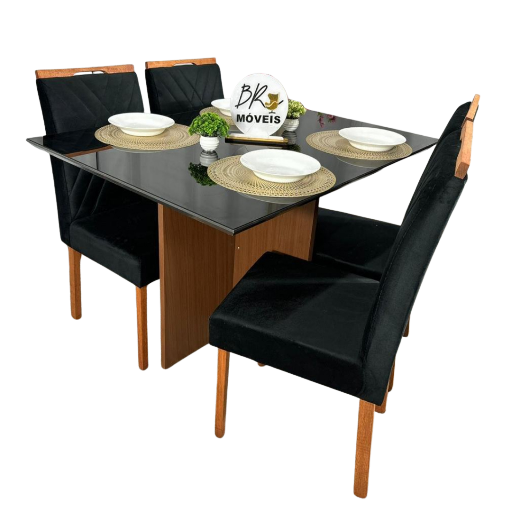 Mesa de Jantar Helo 120cmx80cm com 4 Cadeiras Cristal Grafite Carvalho Decor - Preto