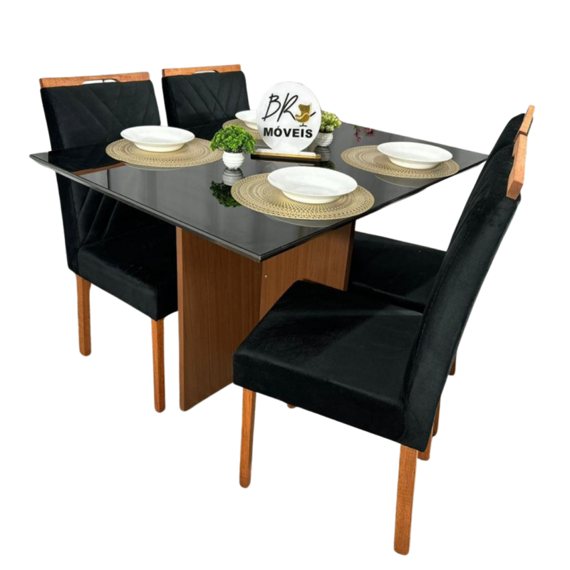 Mesa de Jantar Helo 120cmx80cm com 4 Cadeiras Cristal Grafite Carvalho Decor - Preto