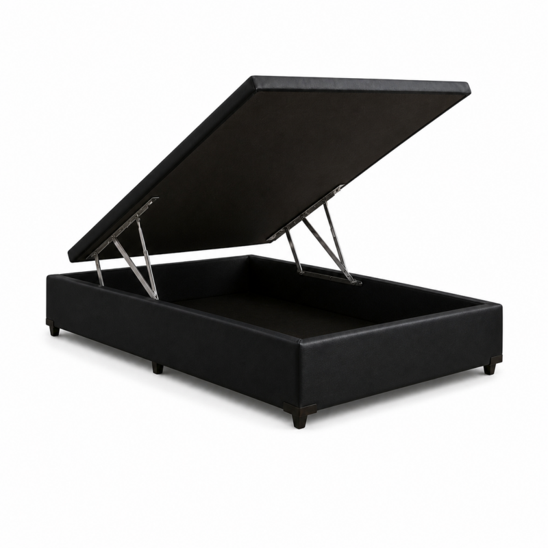 Base Baú para Colchão Solteiro 88x188cm - Corino Preto - Orthobelo