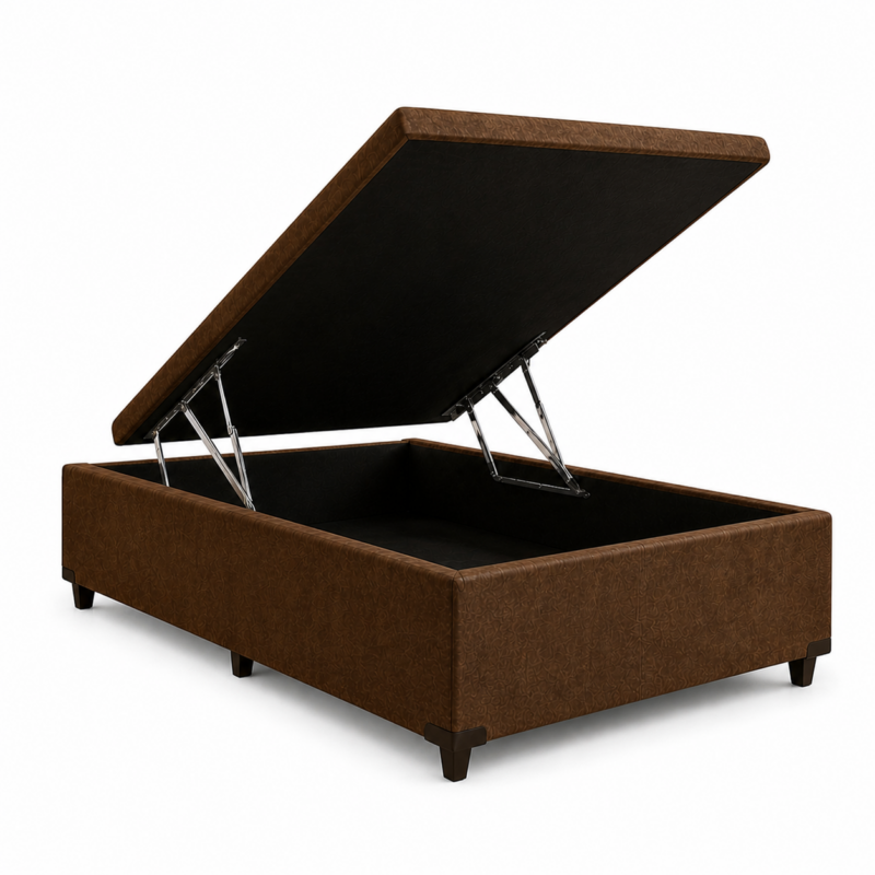 Base Baú para Colchão Solteiro 88x188cm - Suede Marrom - Orthobelo