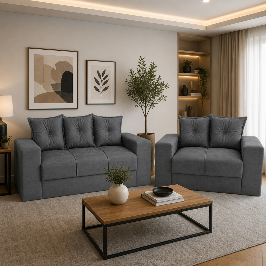 Sofá 2 e 3 Lugares Lisboa JM - Cinza