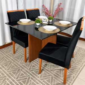 Alternative view of Mesa de Jantar Helo 120cmx80cm com 4 Cadeiras Cristal Grafite Preto Carvalho Decor - Preto