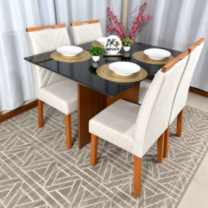 Alternative view of Mesa de Jantar Helo 120cmx80cm com 4 Cadeiras Cristal Grafite Preto Carvalho Decor - Bege