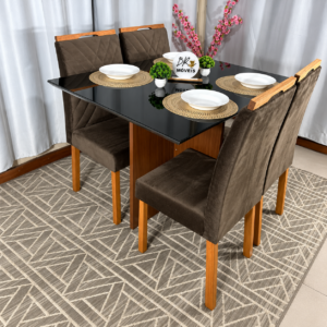 Alternative view of Mesa de Jantar Helo 120cmx80cm com 4 Cadeiras Cristal Grafite Preto Carvalho Decor - Marrom