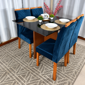 Alternative view of Mesa de Jantar Helo 120cmx80cm com 4 Cadeiras Cristal Grafite Preto Carvalho Decor - Azul