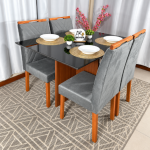 Alternative view of Mesa de Jantar Helo 120cmx80cm com 4 Cadeiras Cristal Grafite Preto Carvalho Decor - Cinza