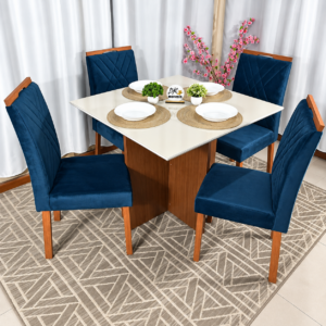 Alternative view of Mesa de Jantar Helo Off White 90x90cm com 4 Cadeiras Cristal Carvalho Decor - Azul