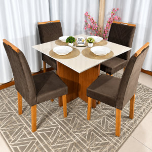 Alternative view of Mesa de Jantar Helo Off White 90x90cm com 4 Cadeiras Cristal Carvalho Decor - Marrom
