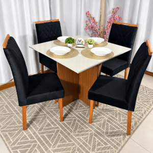 Alternative view of Mesa de Jantar Helo Off White 90x90cm com 4 Cadeiras Cristal Carvalho Decor - Preto