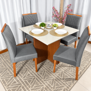 Alternative view of Mesa de Jantar Helo Off White 90x90cm com 4 Cadeiras Cristal Carvalho Decor - Cinza