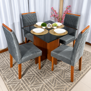 Alternative view of Mesa de Jantar Helo 90x90cm com 4 Cadeiras Cristal Grafite Preto Carvalho Decor - Cinza