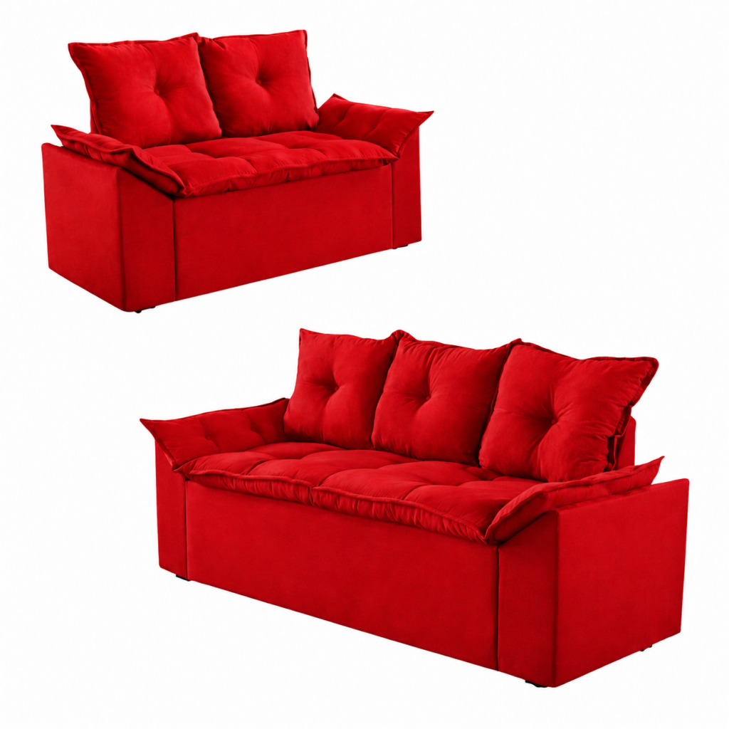 Conjunto de Sofá Veneza 2 e 3 Lugares JM - Suede Vermelho