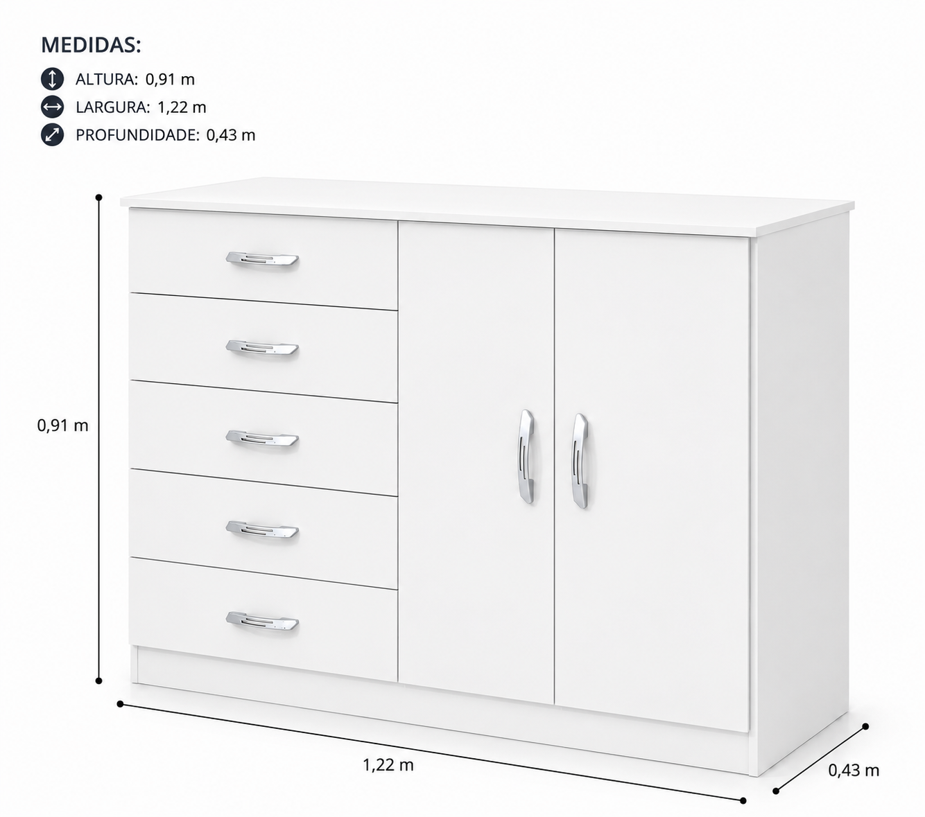 Cômoda Miracema 1.22 cm largura - Primicias - Branco - Imagem 2
