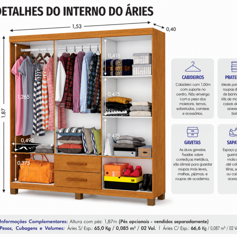 Alternative view of Guarda Roupa Aries com Espelho Carioca - Cinamomo