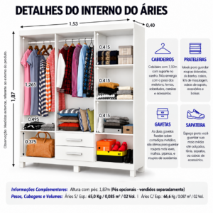 Alternative view of Guarda Roupa Aries com Espelho Carioca - Branco