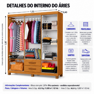 Alternative view of Guarda Roupa Aries com Espelho Carioca - Cinamomo