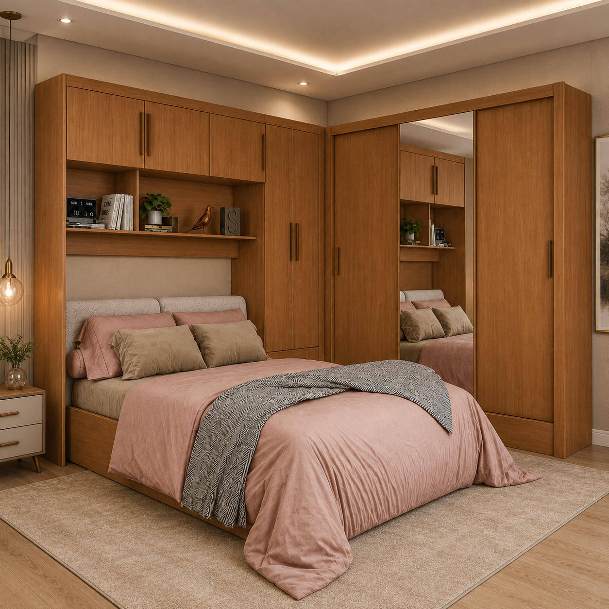 Guarda Roupa Modulado + Dubai Luxo 1 porta Espelho Carioca - Cinamomo - Imagem 3