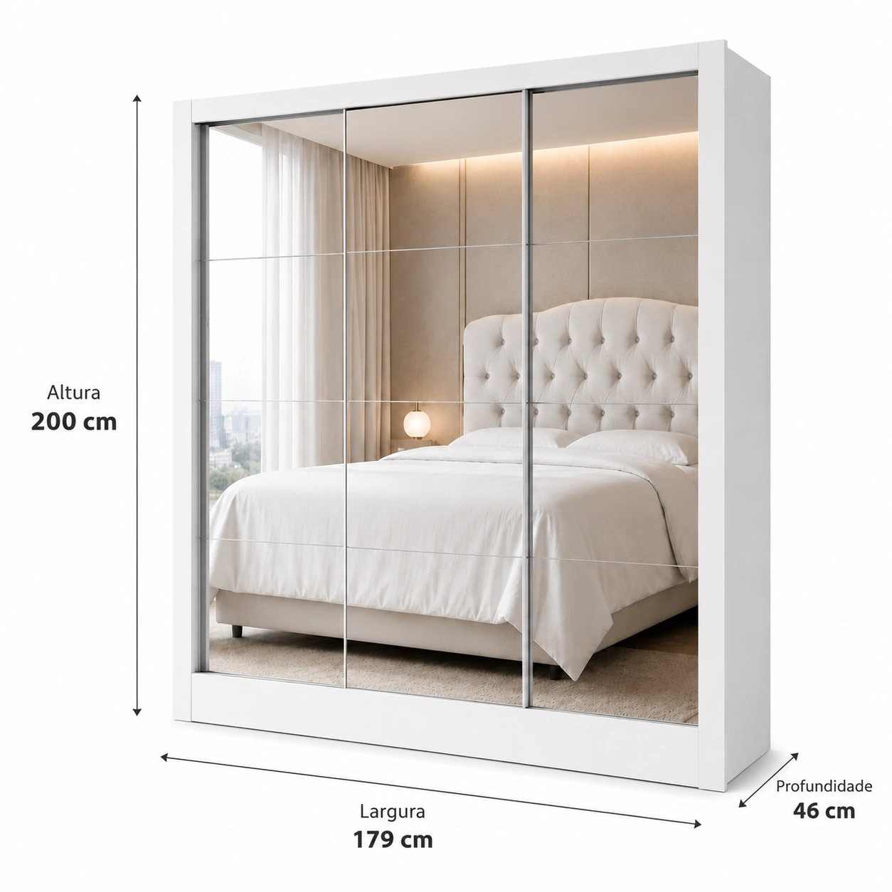 Guarda Roupa Dubai Gold Carioca - Branco (3 portas espelhadas) - Imagem 4