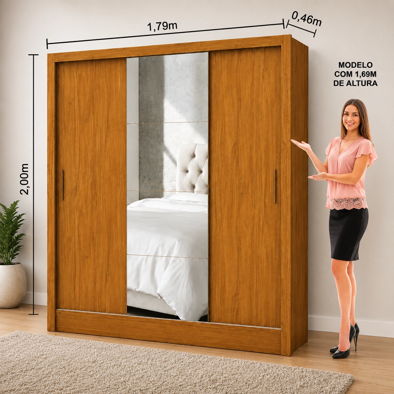 Guarda Roupa Dubai Luxo Carioca - Cinamomo (1 porta espelhada) - Imagem 2