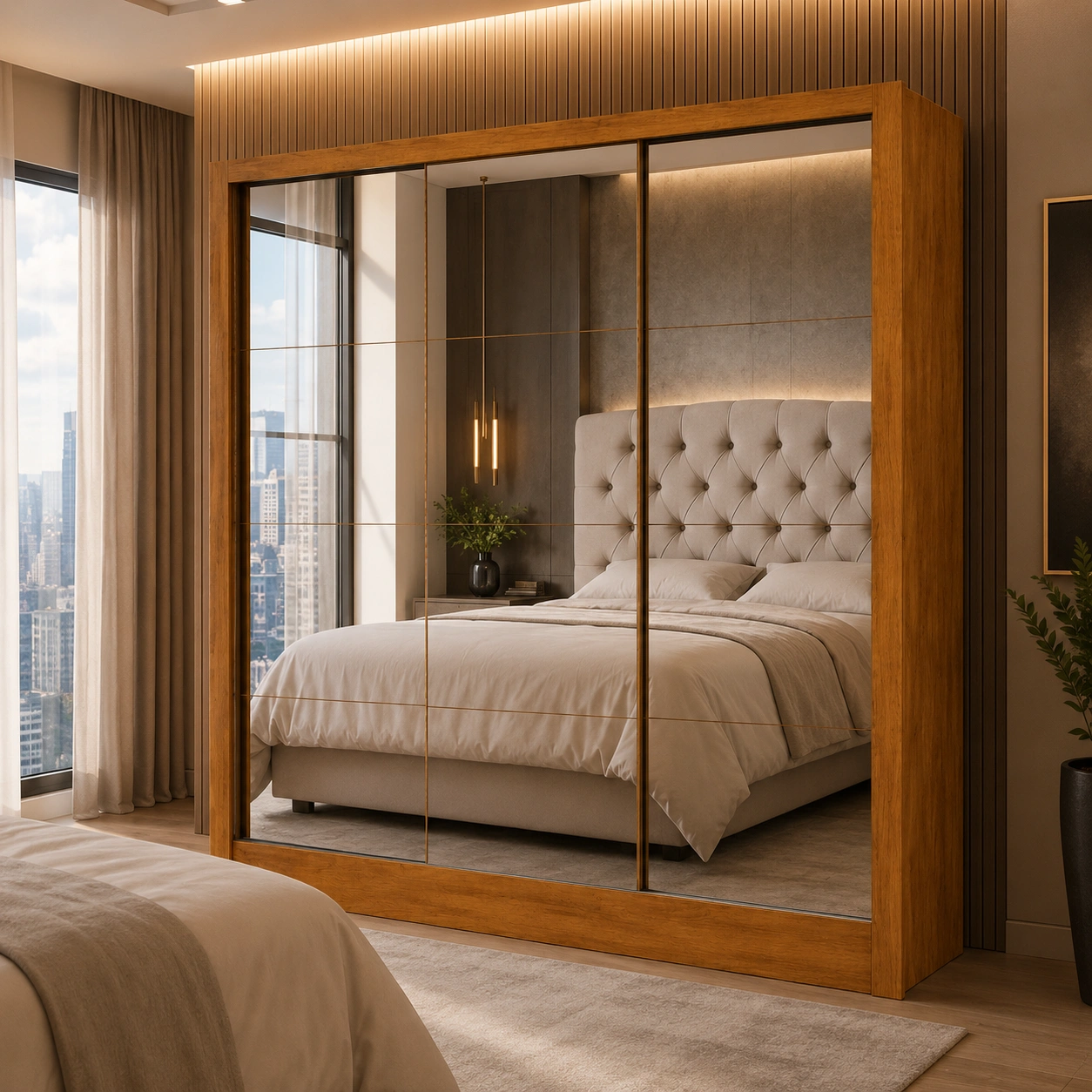 Guarda Roupa Dubai Gold Carioca - Cinamomo (3 portas espelhadas) - Imagem 3
