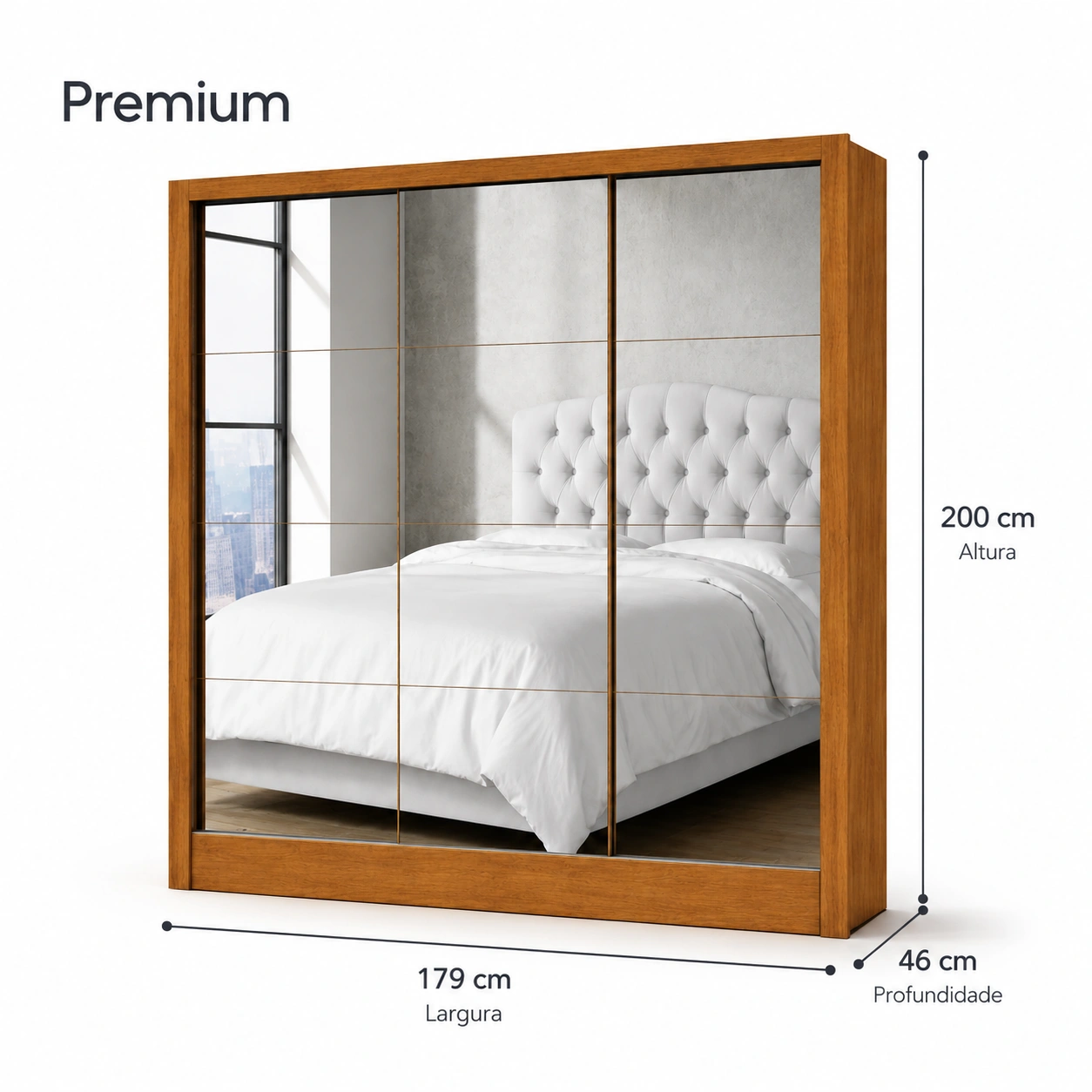 Guarda Roupa Dubai Gold Carioca - Cinamomo (3 portas espelhadas) - Imagem 4