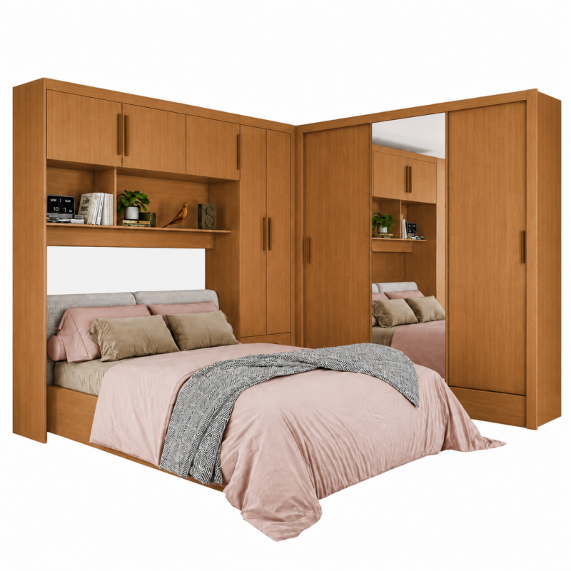 Guarda Roupa Modulado + Dubai Luxo 1 porta Espelho Carioca - Cinamomo