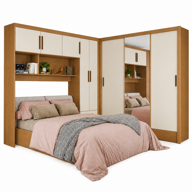 Guarda Roupa Modulado + Dubai Luxo 1 porta Espelho Carioca - Cinamomo Off
