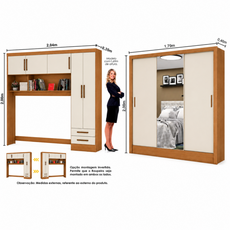 Alternative view of Guarda Roupa Modulado + Dubai Luxo 1 porta Espelho Carioca - Cinamomo Off