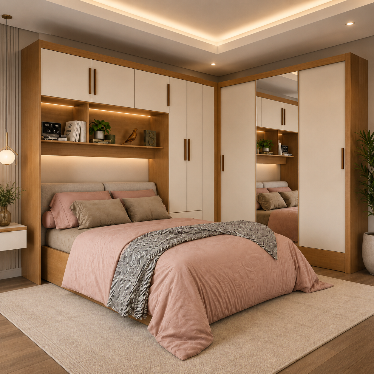 Guarda Roupa Modulado + Dubai Luxo 1 porta Espelho Carioca - Cinamomo Off - Imagem 3