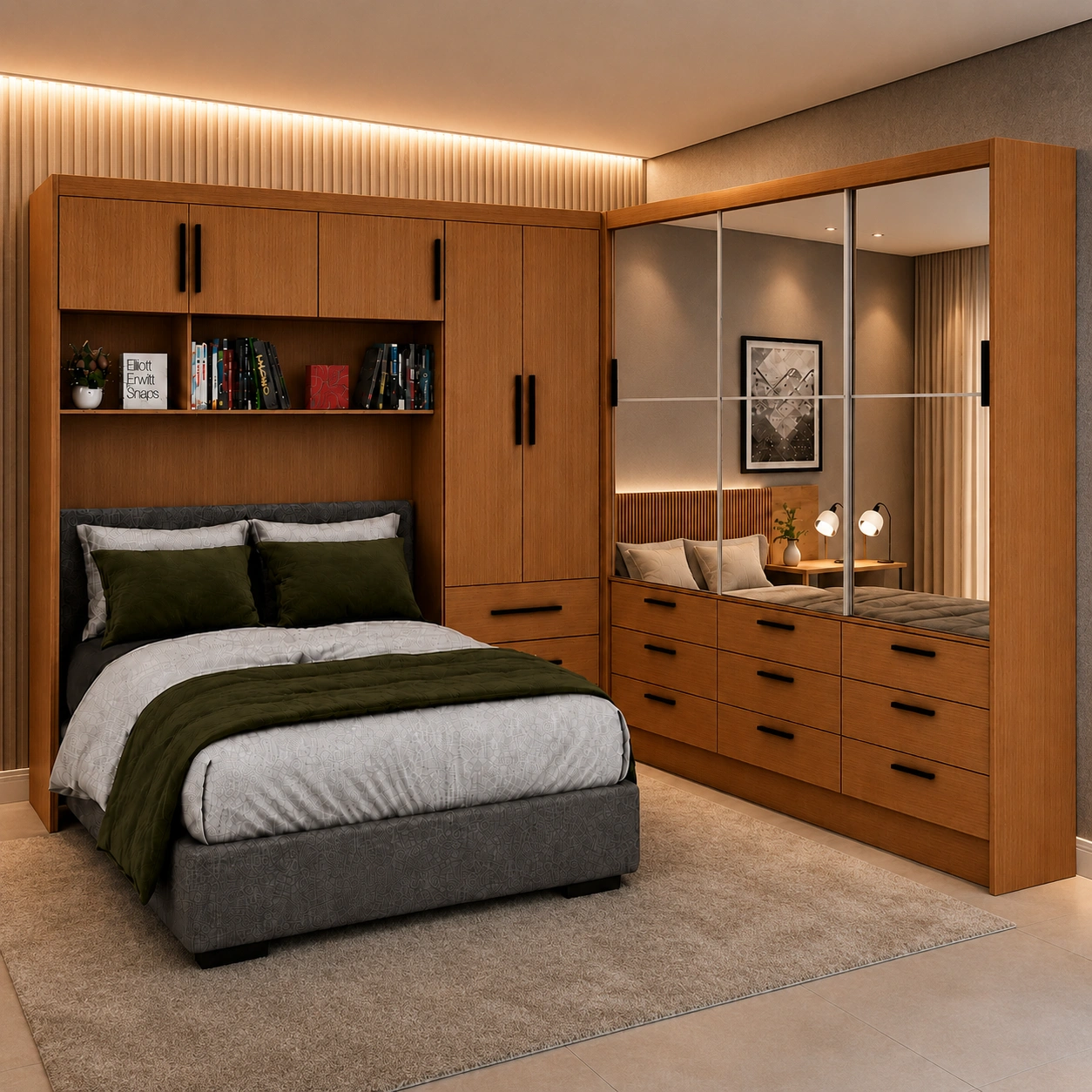 Guarda Roupa Modulado + Sevilha 3 Portas Gold 3 portas de Espelho Carioca - Cinamomo - Imagem 3