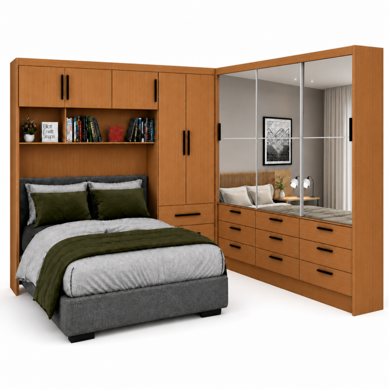 Guarda Roupa Modulado + Sevilha 3 Portas Gold 3 portas de Espelho Carioca - Cinamomo