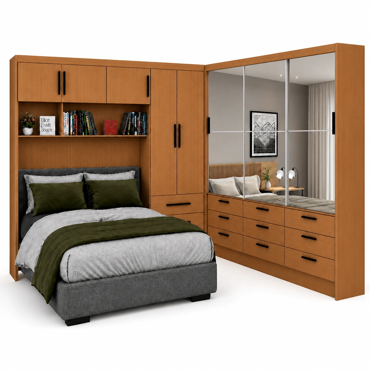 Guarda Roupa Modulado + Sevilha 3 Portas Gold 3 portas de Espelho Carioca - Cinamomo