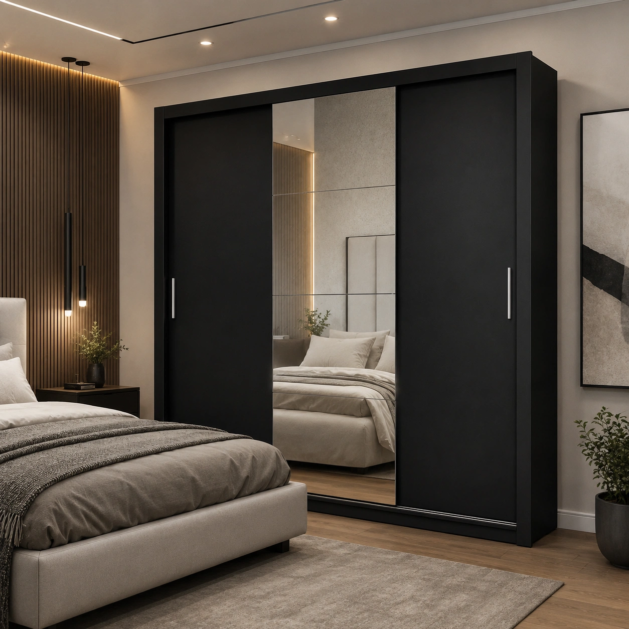 G.R Veneza Luxo 1 Porta Com Espelho Carioca - Preto - Imagem 3