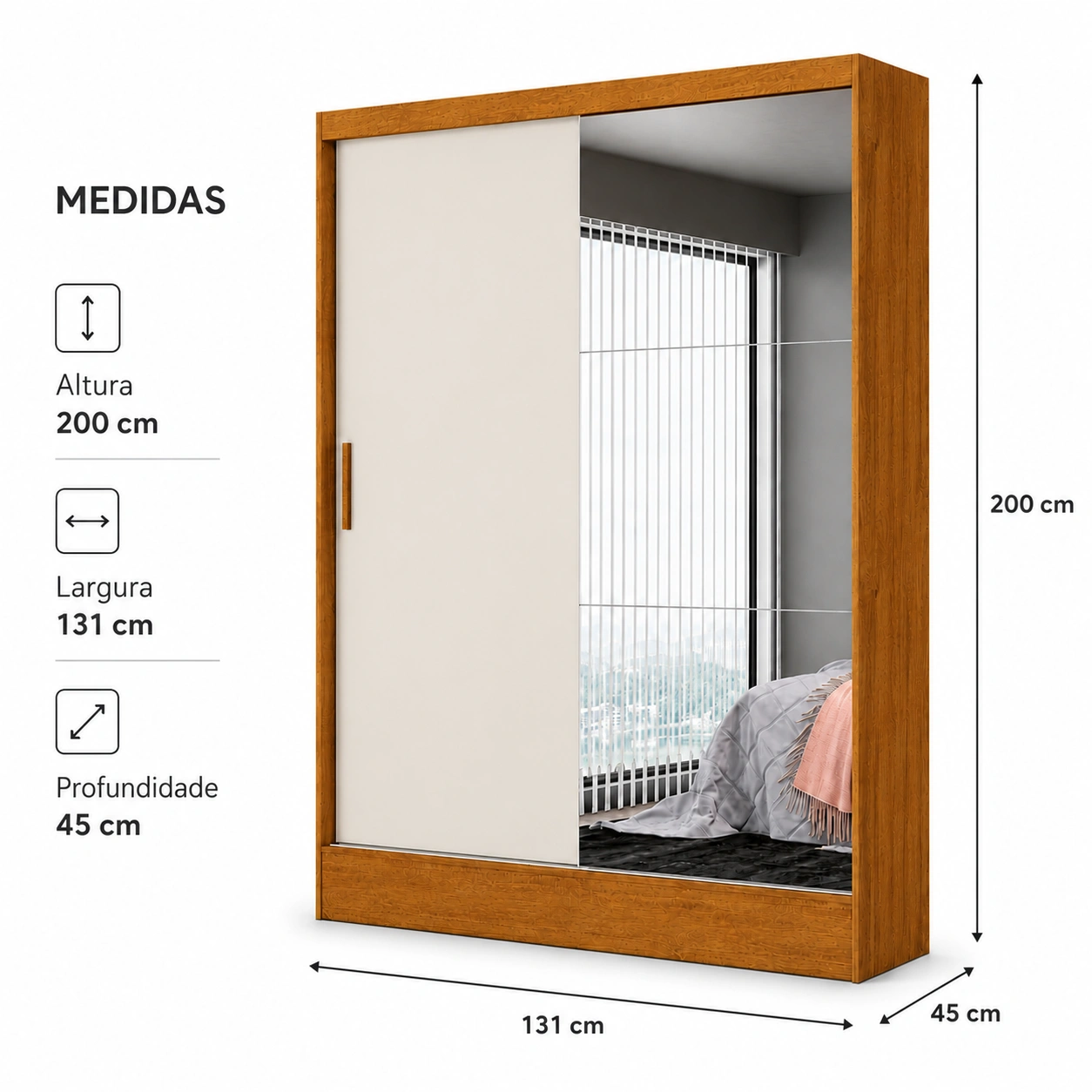 Guarda Roupa Santiago 2 portas c/espelho Carioca - Cinamomo Off - Imagem 2