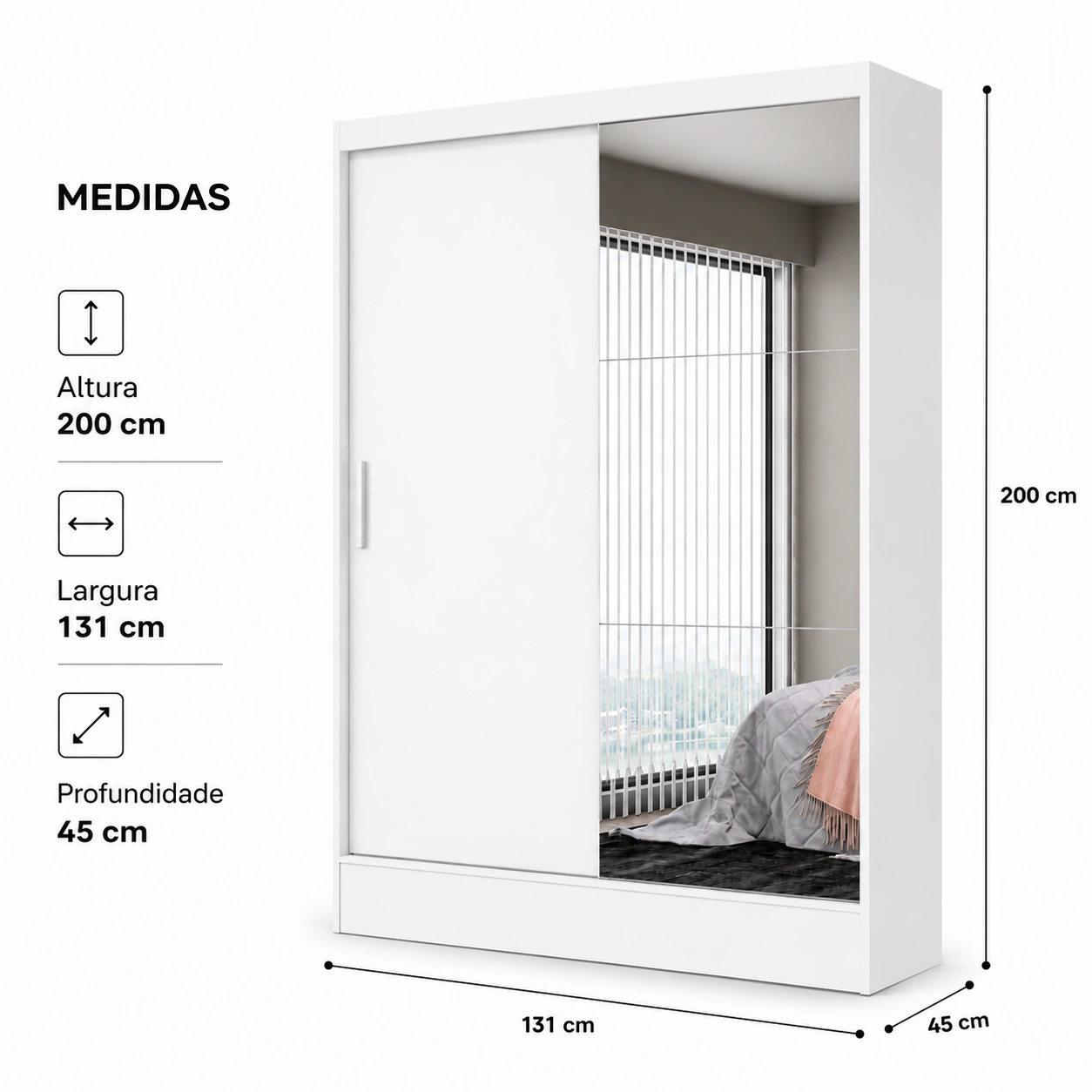 Guarda Roupa Santiago 2 portas c/espelho Carioca - Branco - Imagem 2