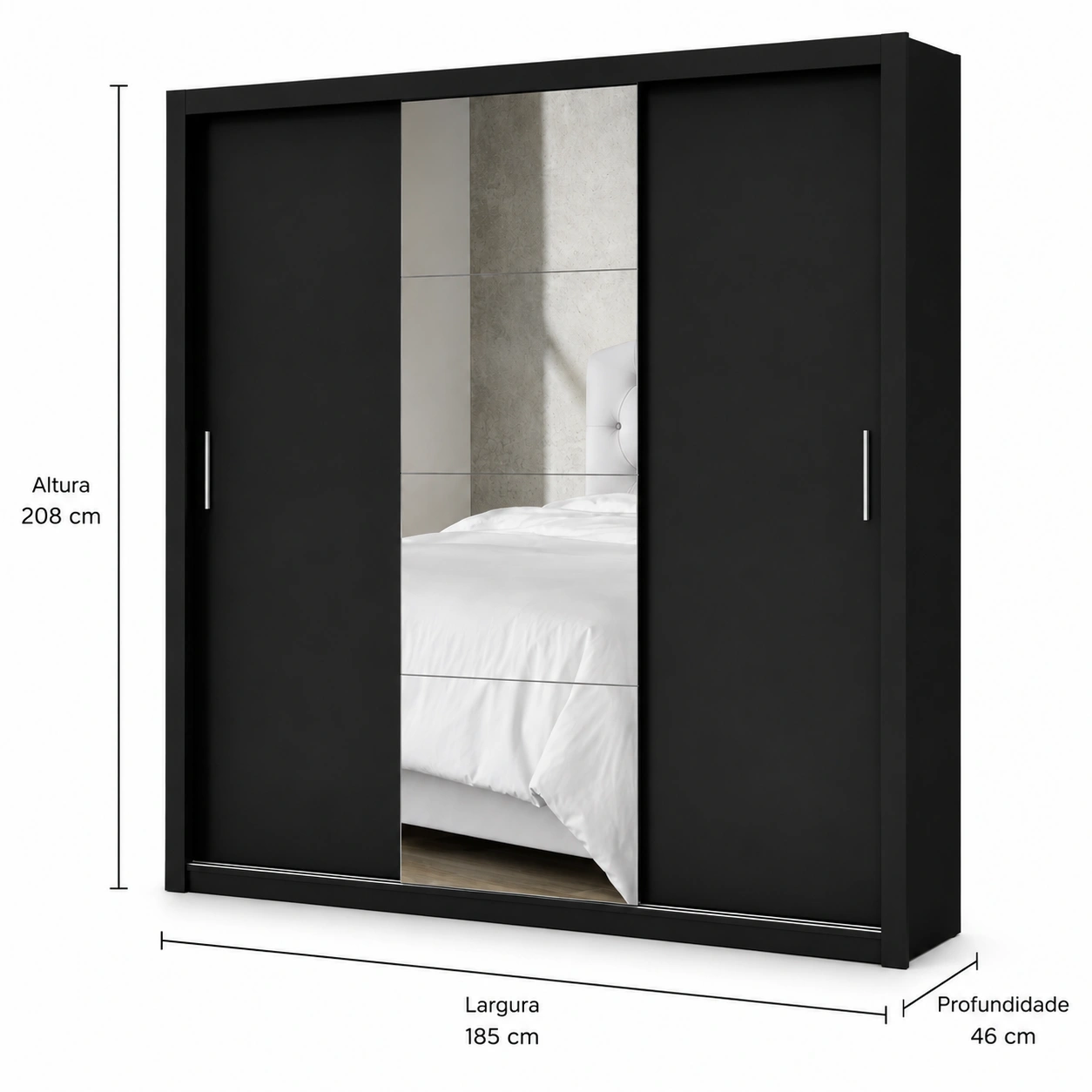 G.R Veneza Luxo 1 Porta Com Espelho Carioca - Preto - Imagem 2