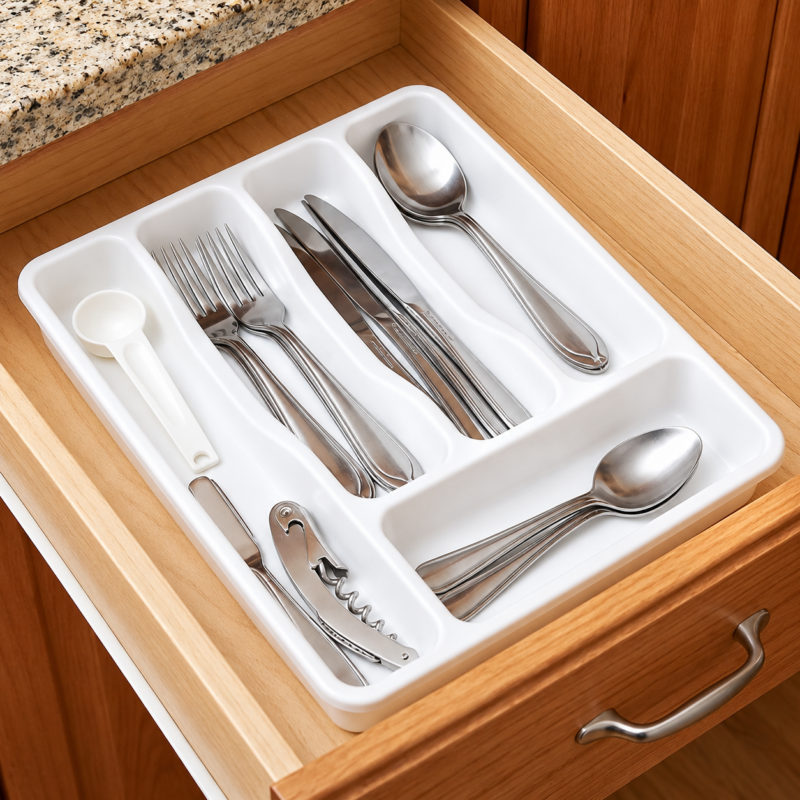 Organizador Porta Talheres De Gaveta Cozinha Com 5 Divisórias Branco