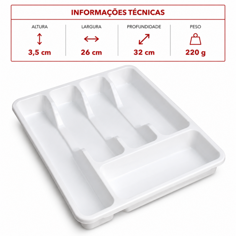 Alternative view of Organizador Porta Talheres De Gaveta Cozinha Com 5 Divisórias Branco
