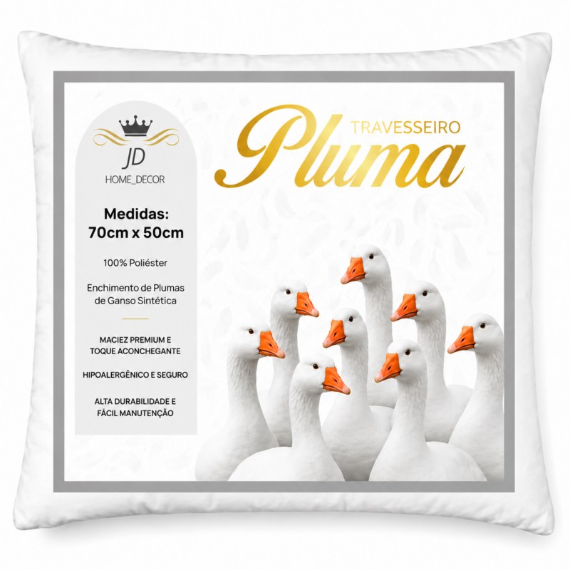 Travesseiro Antialérgico Pluma De Ganso 70cm X 50cm Cor Branco